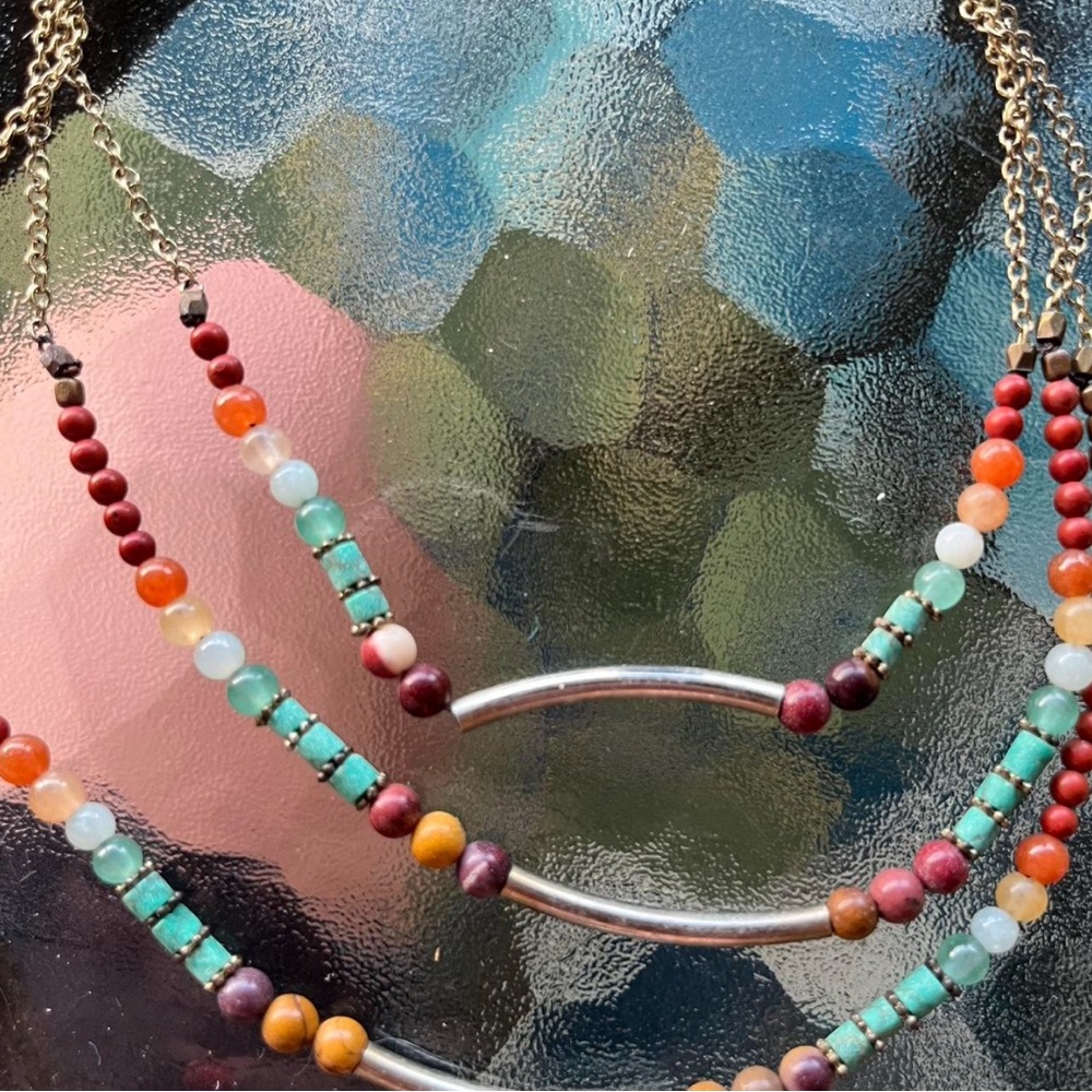 Multicolor Beaded Necklace with Gold Chain